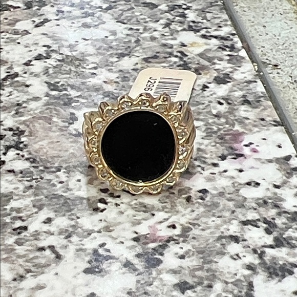 14k Yellow Gold Ring with Black Onyx and Diamonds